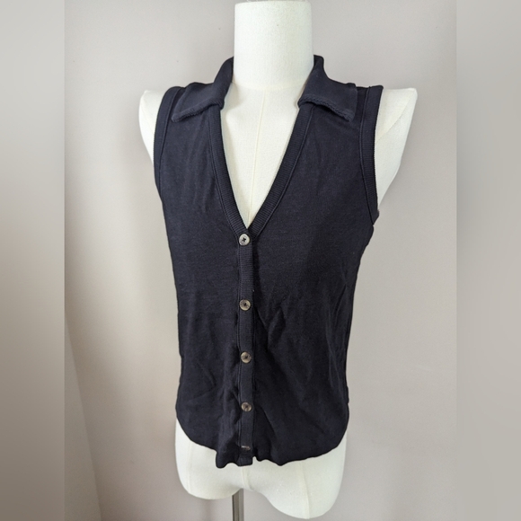 Sanctuary Black Button Front Knit Tank Top Collared Sleeveless Sweater Vest S - Picture 2 of 8